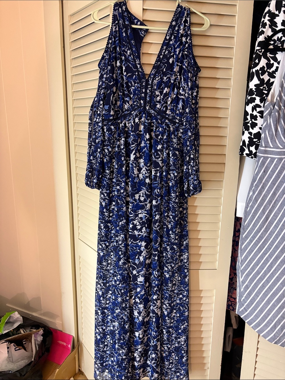 White House Black Market Navy and White Floral Maxi Dress
